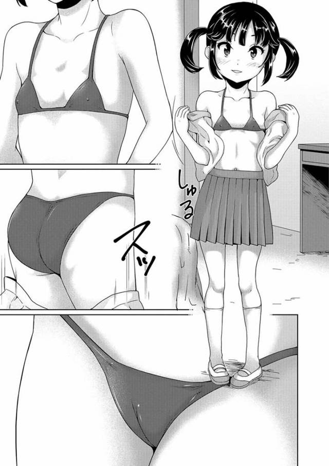 【エロ漫画】貧乳ちっぱいロリJCがマイクロビキニで中出しされて【無料 エロ同人】