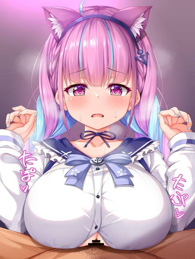 【エロ同人誌】猫耳あくたんの巨乳おっぱいでパイズリされ、揺れるおっぱいと汗で透ける乳首を見ながら精子をぶちまける男！【バーチャルYouTuber】